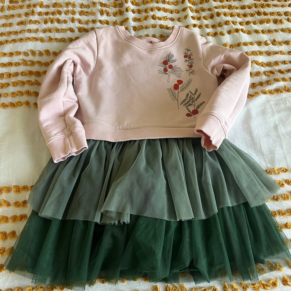 Girls Pink Sweatshirt Tulle Dress with Green Skirt